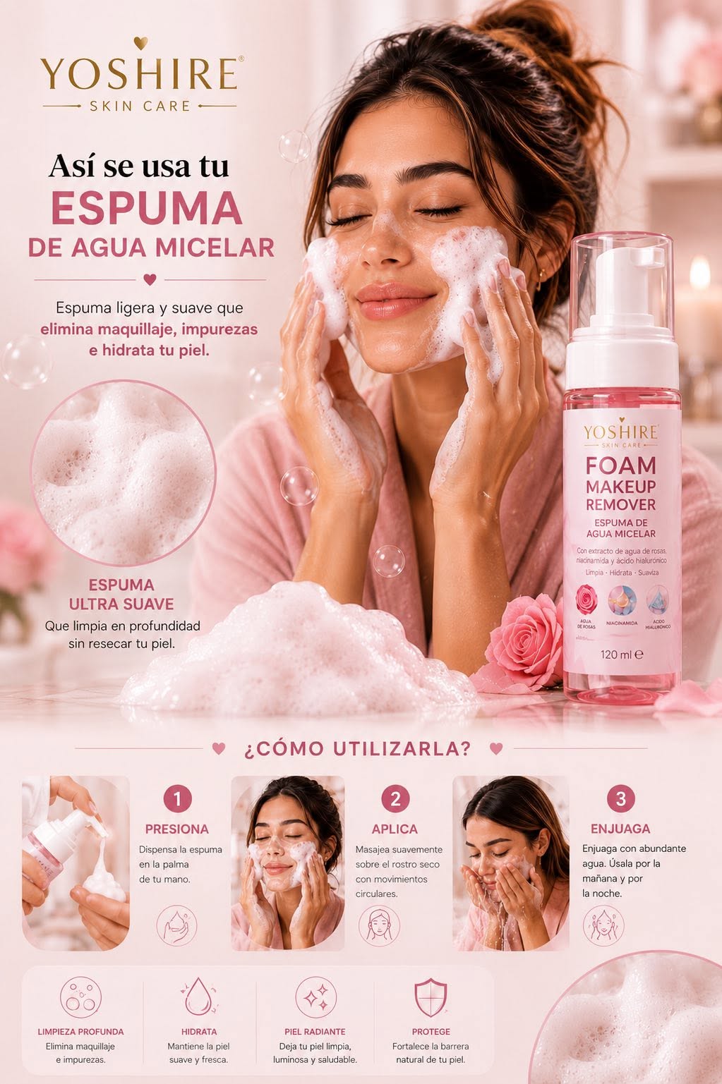 Desmaquillante Facial en Espuma — Agua Micelar